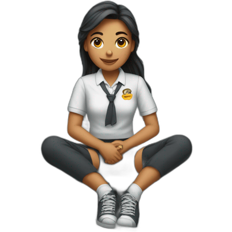 A young woman in a school uniform sitting legs crossed on the hood of a car emoji