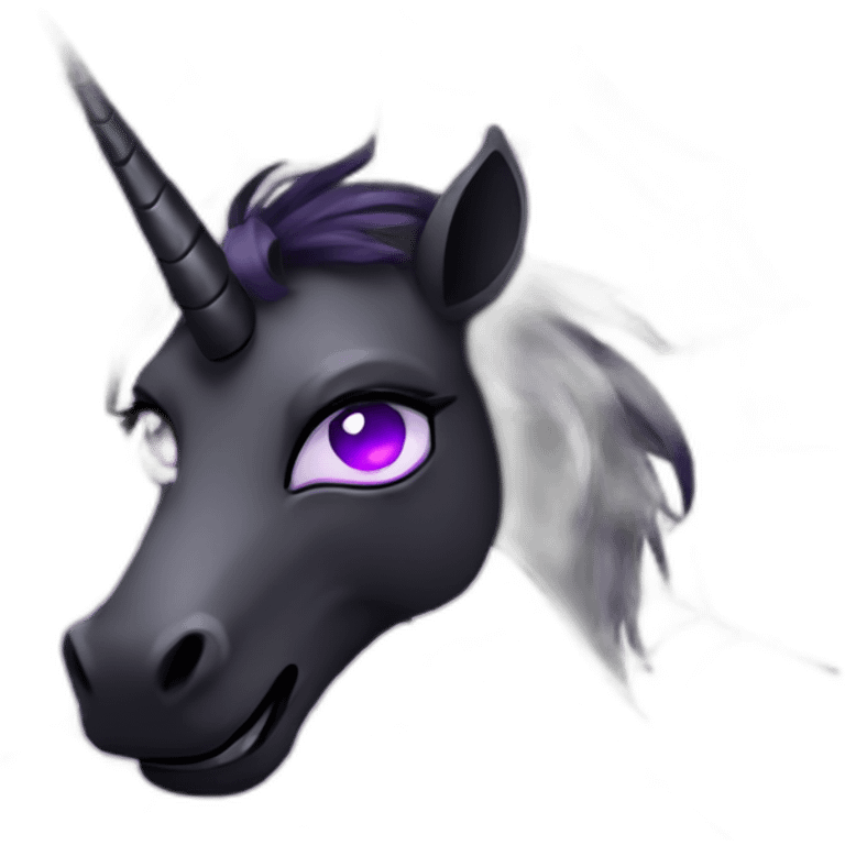 Spooky black unicorn with purple eye and white spider webs emoji