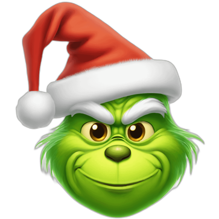 Grinch smiling with santa clause hat emoji