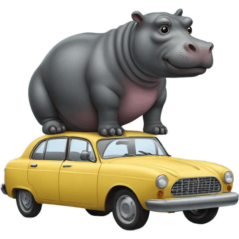 Giant hippo on top of a car emoji