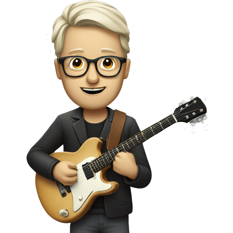 white bespectacled man with guitar emoji