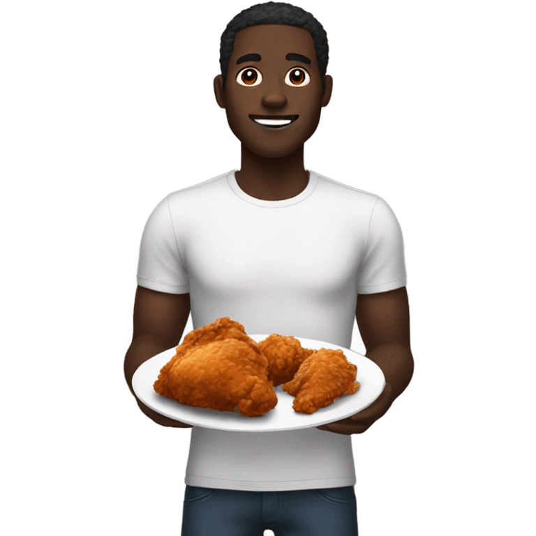 A man with a dark skin completion eating fried chicken emoji