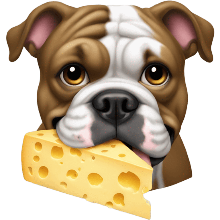 Black English bulldog eating cheese emoji