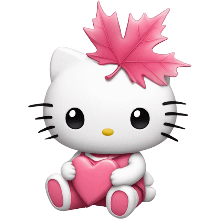 hello kitty sitting and  holding pink maple leaf emoji