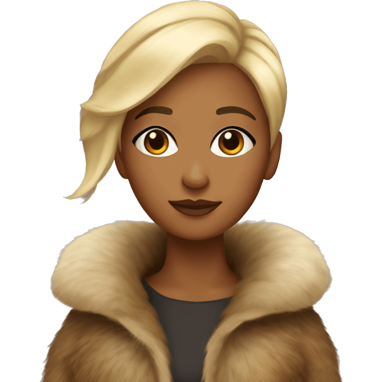 Brown-skin girl with pixie blonde hair, wearing a fur coat emoji