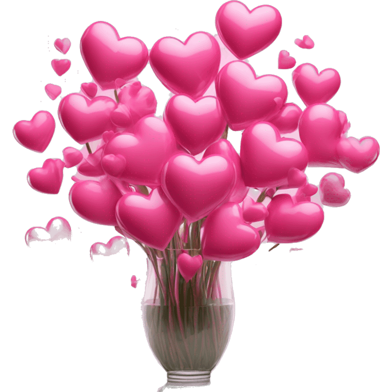 10000000 huge pink hearts on stems in a clear glass vase emoji