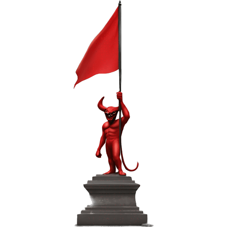 devil statue standing with big red flag emoji