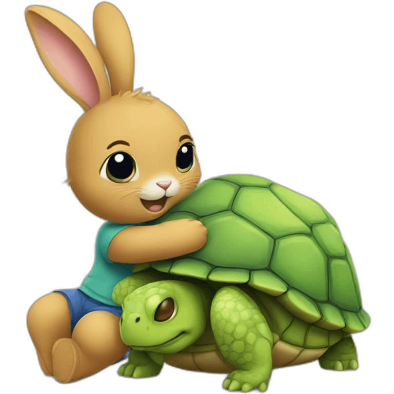 a rabbit hug a turtle emoji