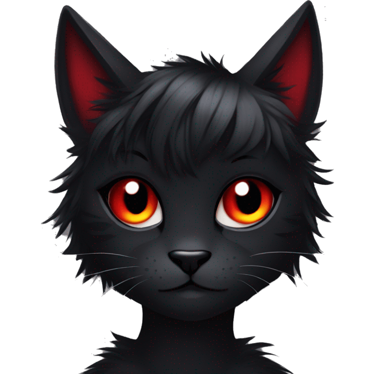 Anthro Edgy Cool Beautiful Black Cat-Fursona with Emo Hair-bangs with Red Streaks emoji