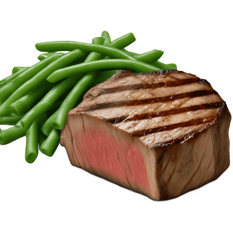 Filet mignon with green beans pasta and mushrooms emoji