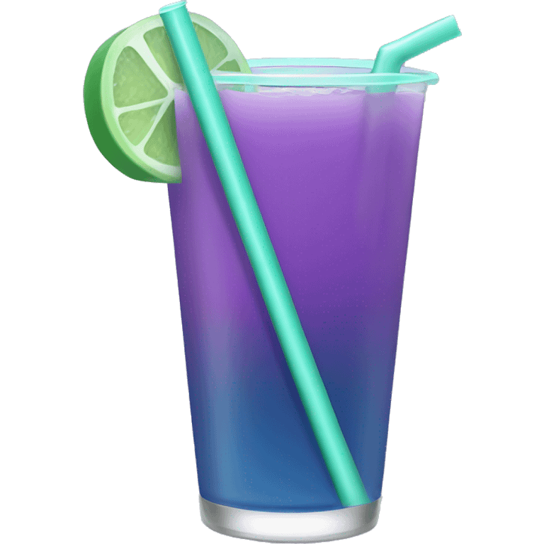 teal and mint color drink, purple straw emoji