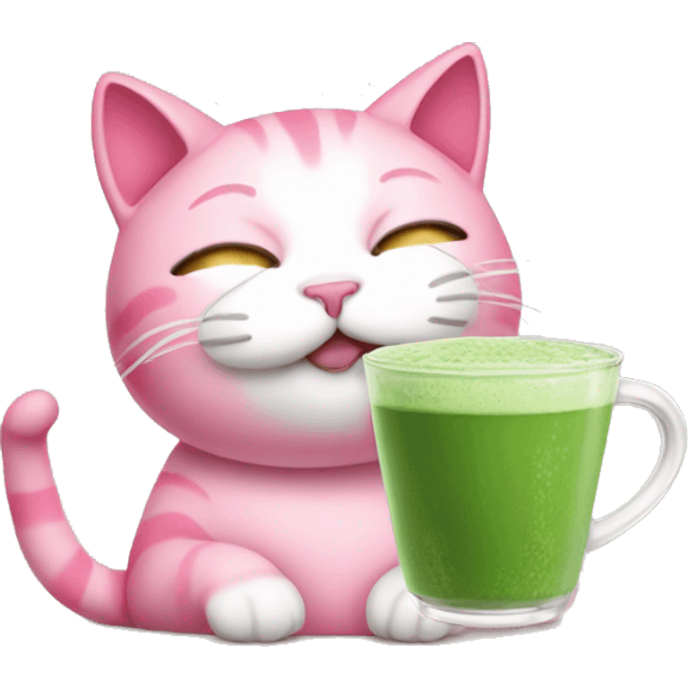 Pink cat drinking matcha emoji