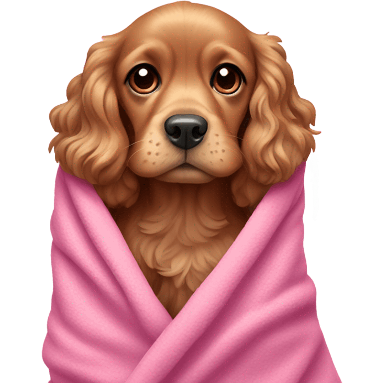 Cocker spaniel in a pink blanket emoji