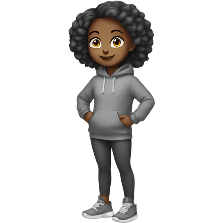 black pretty girl in grey hoodie with leggings emoji