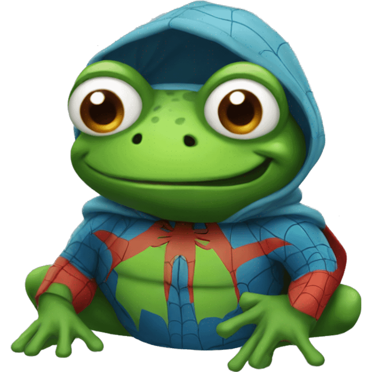 A frog in a spider-man costume emoji