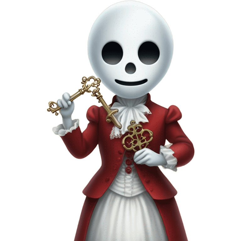 gost in Victorian dress elegant red full body, holding big key emoji