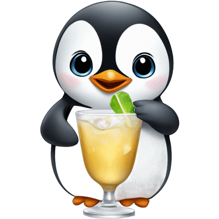 Baby penguin drinking a martini emoji