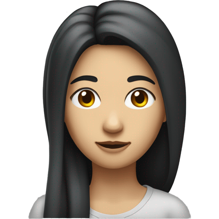 woman, hair to shoulders, normal nose, small lips, big cheaks, long eyebrowns, hair a bit on the forehead, big shoulders, black hair, apple ios memo emoji