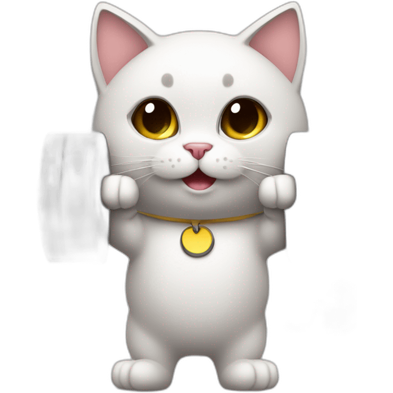 Super cute cat working out with dumbells emoji