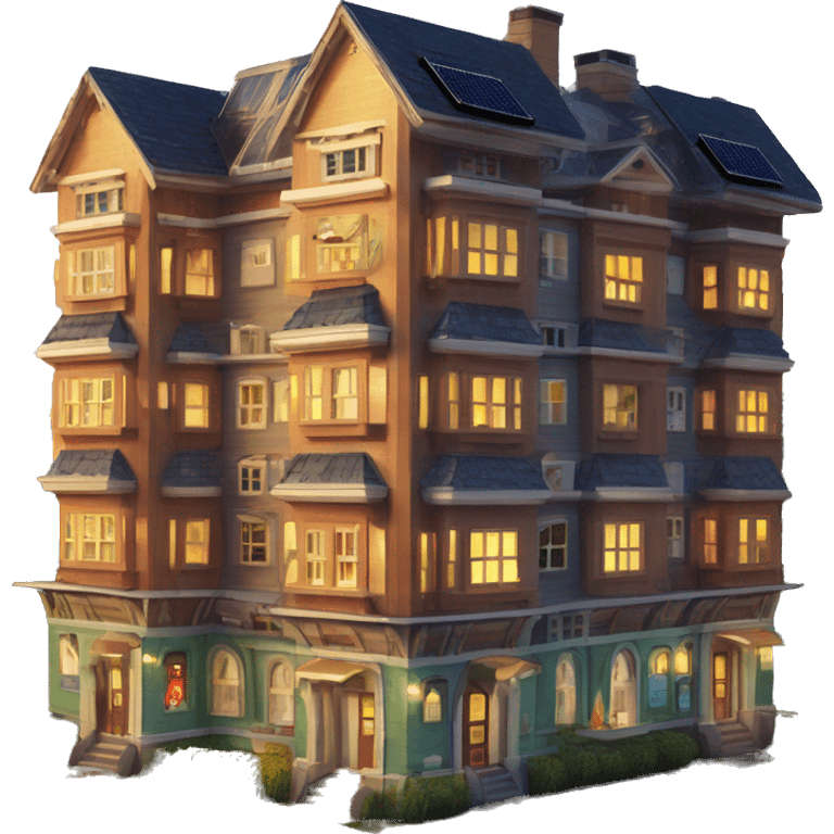 Apartment building shaped birdhouses with solar lights and decorative and detailed interior design  emoji