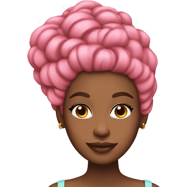 Pink French roll hairstyle African American woman  emoji