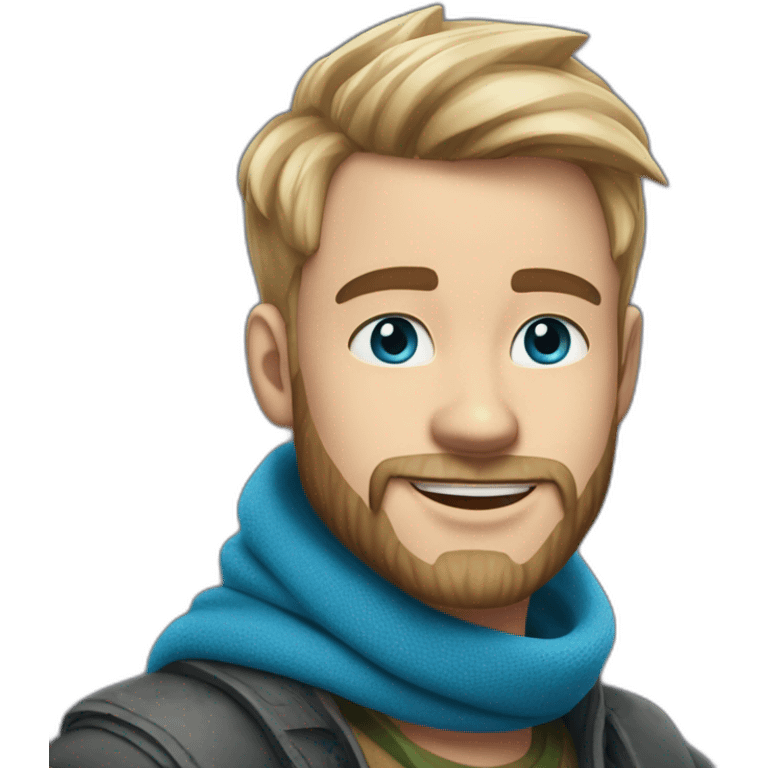 blond-guy-with-taper-fade,-straight-tiktok-guy-front-and-top-of-hair-and-dark-blonde-beard-and-blue-eyes-and-big-nose-and-scarf-on-the-middle-of-forehead emoji