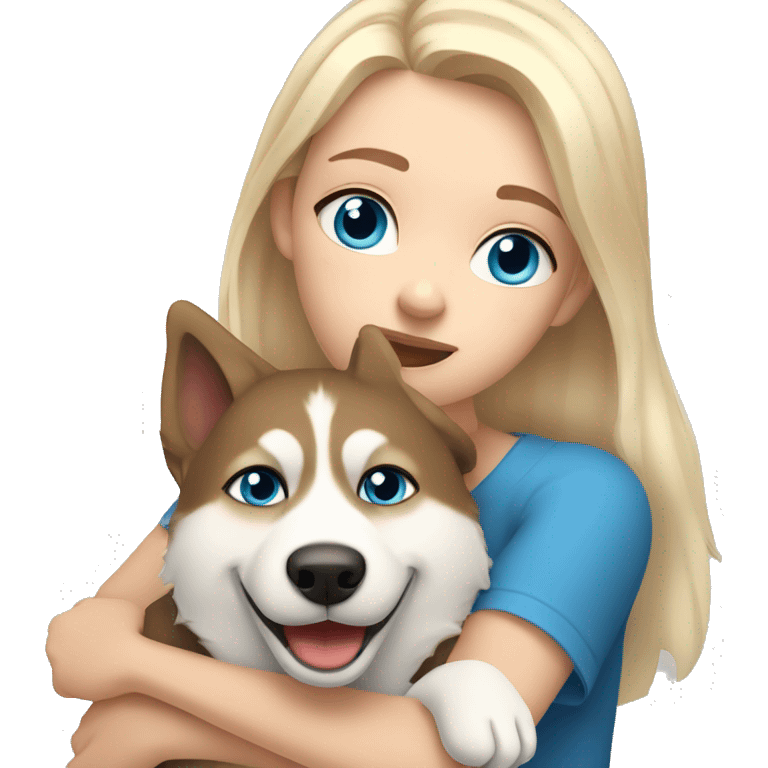 a girl with blue eyes and light-blond hair hugs a husky dog ​​with brown eyes emoji