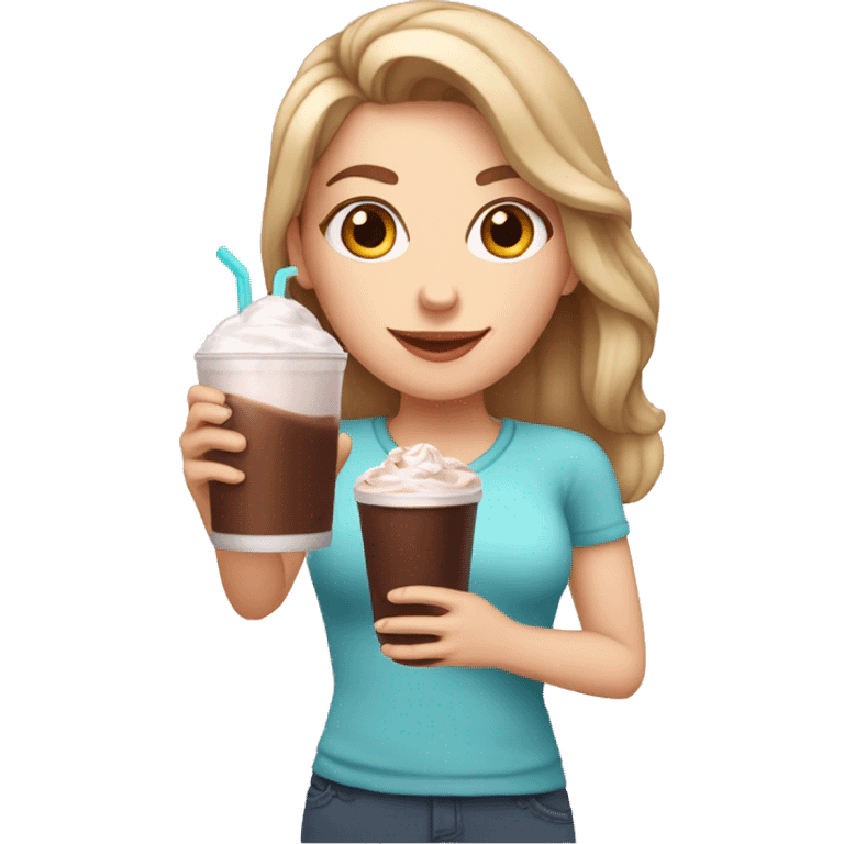 white girl with a glass of chocolate shake in her hand emoji