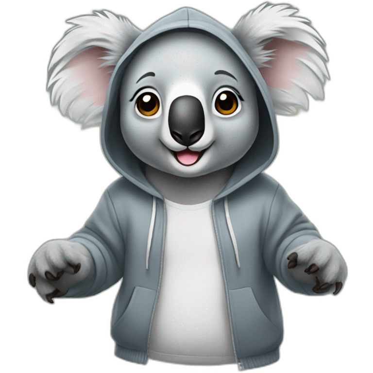 Koala with hoodie waving emoji