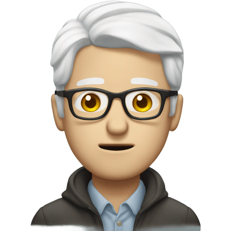 White man with white hair and glasses has been sick for a week with runny nose and headache emoji