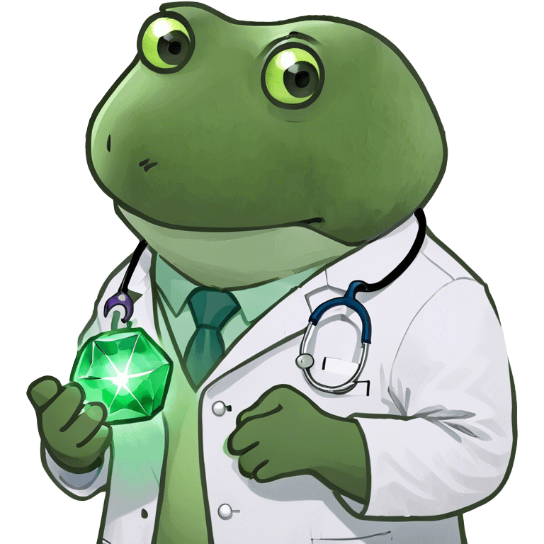 bufo doctor holding a green gem, zoomed out emoji