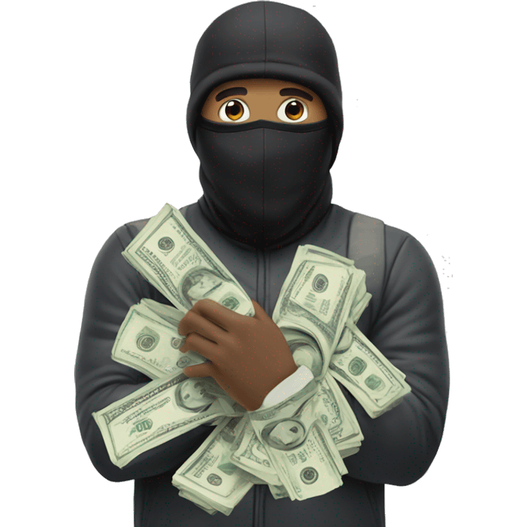 man with his money in hand while wearing a Nike ski mask emoji