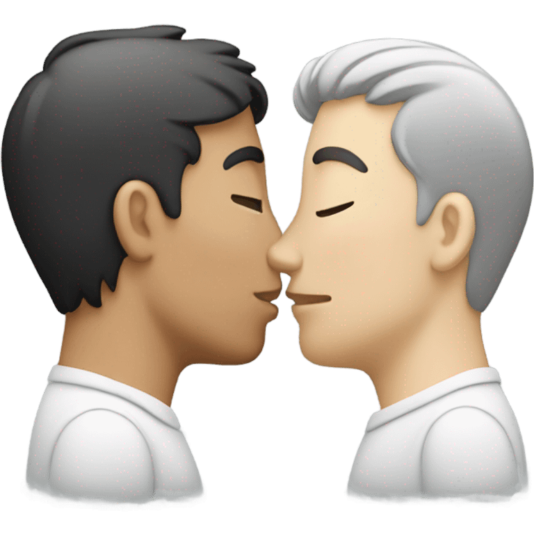 Two men kissing each other , one white one Chinese  emoji