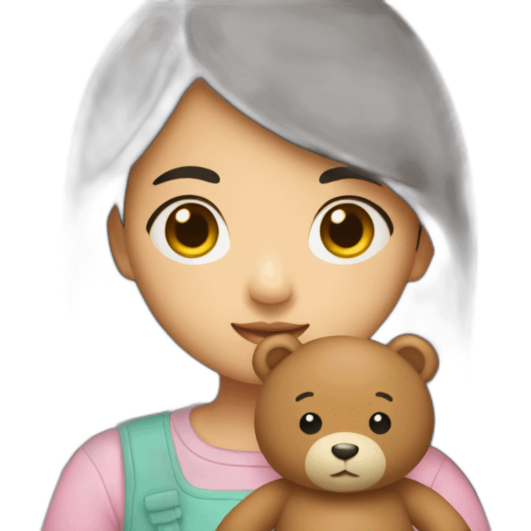 little asian girl holding a teddy emoji