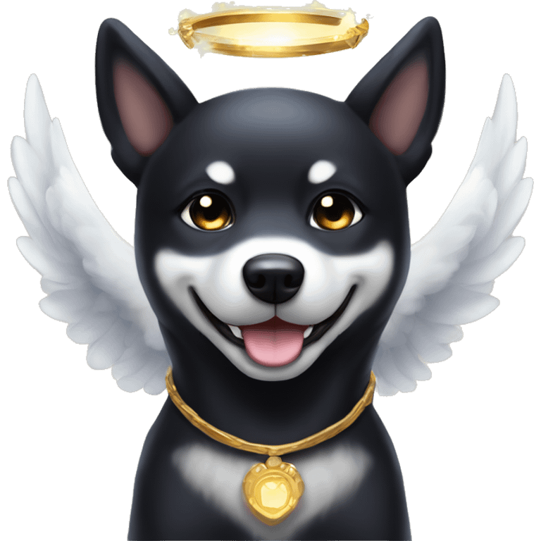 Black Shiba Inu angel | face | fantasy | halo | innocent | smiling face with halo emoji