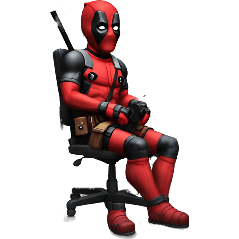 Deadpool holding controller sitting at a desk, front view emoji