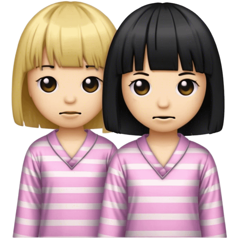 Emo emoji with a bob haircut and bangs, wearing pajamas emoji