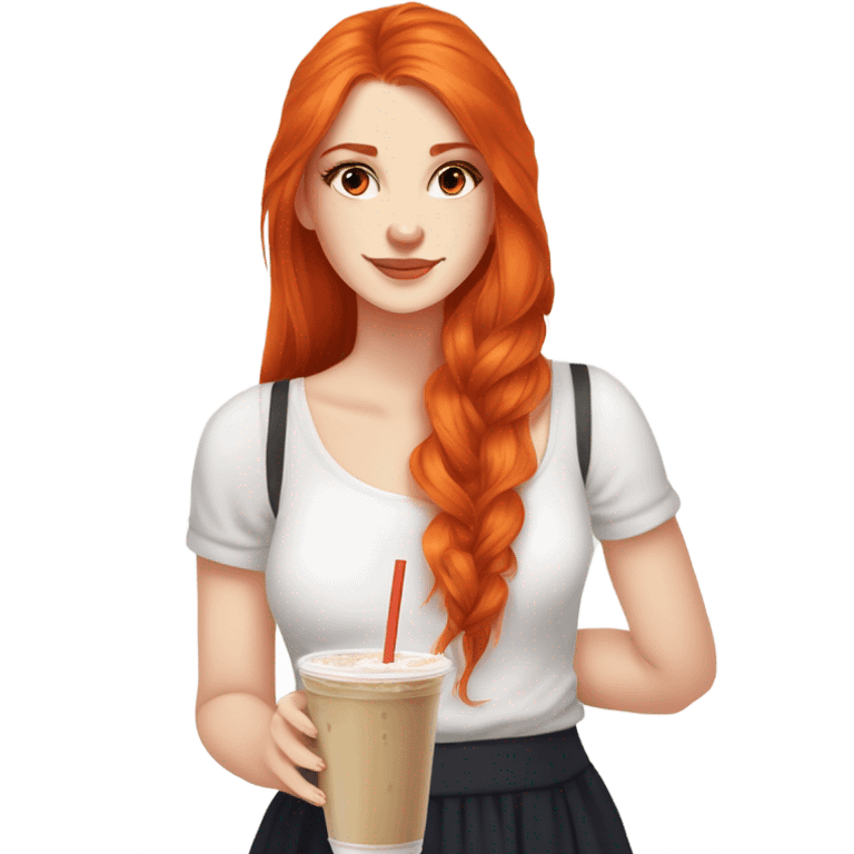 Beautiful fair skin long orange red hair girl brown eyes fair skin girly beautiful drinking straw iced ice coffee clean white beautiful emoji