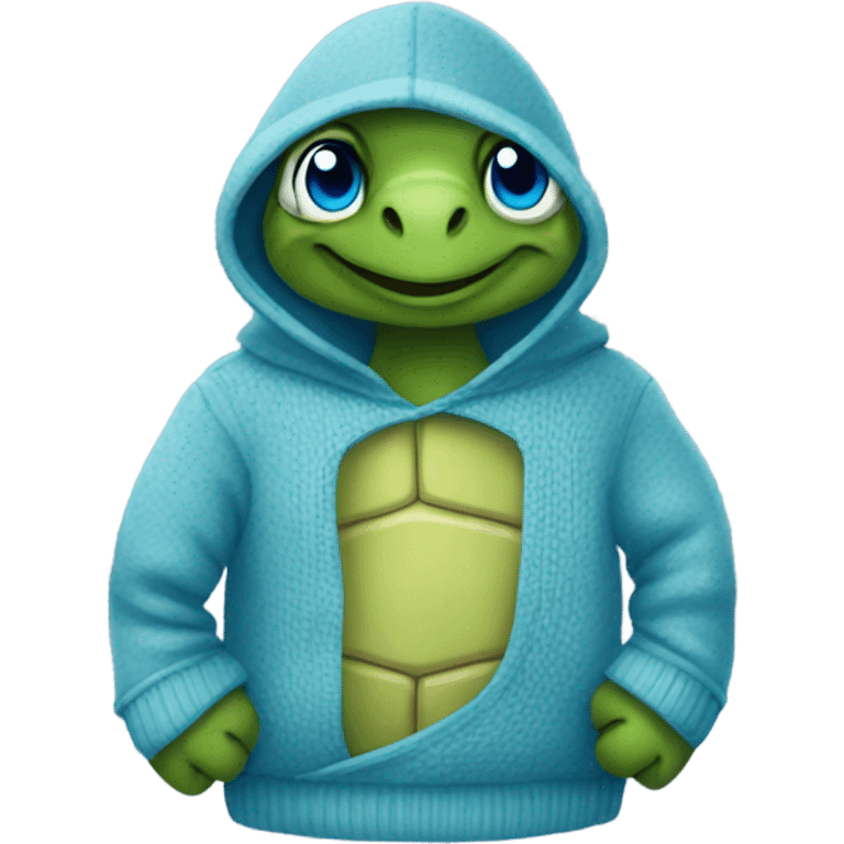 Turtle with blue eyes wearing hooded sweater  emoji