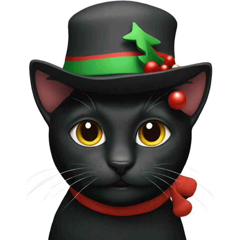 black cat wearing a christmas traditional hat emoji