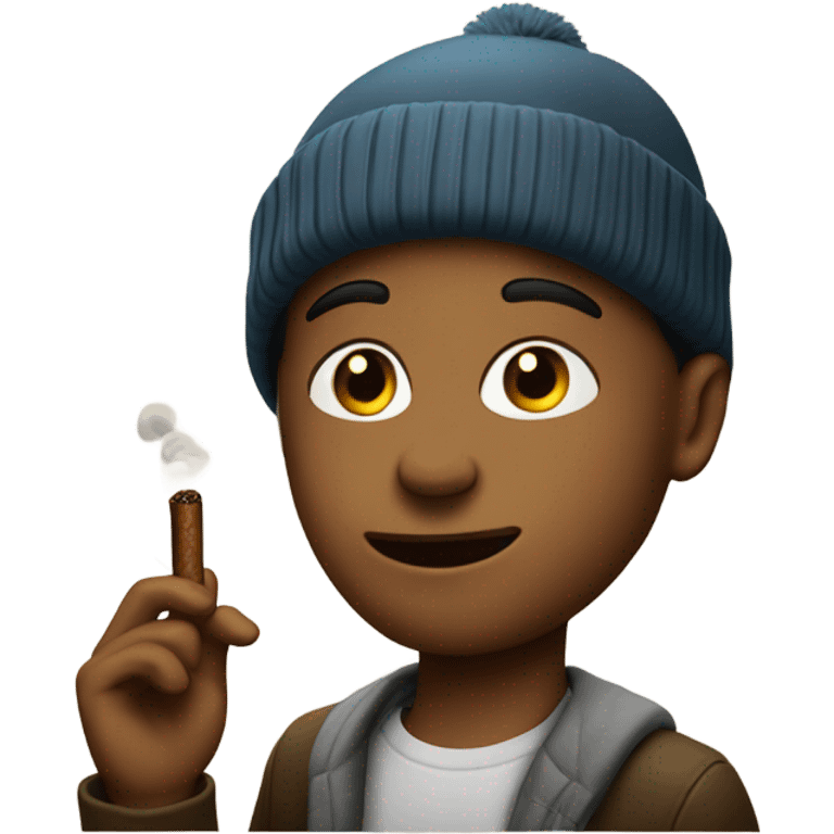 boy with beanie by car with cigar in mouth emoji