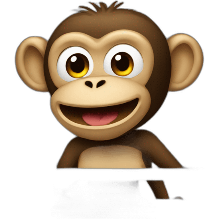 Monkey behind computer playing emoji