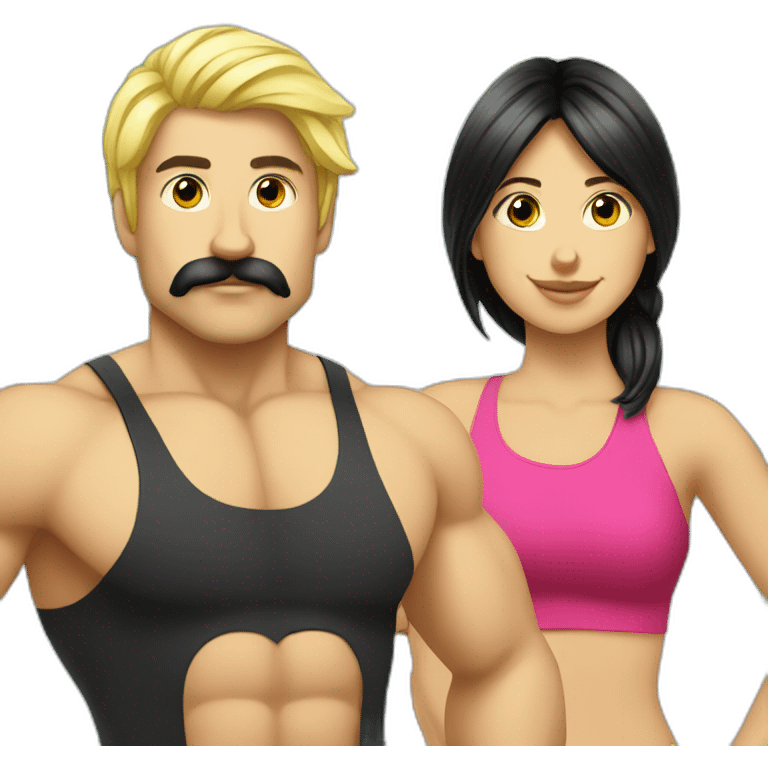 Blond girl going to the gym with a black haired guy with a moustache  emoji