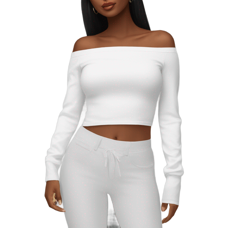 White off shoulder Long sleeve oversize crop top, isolated emoji