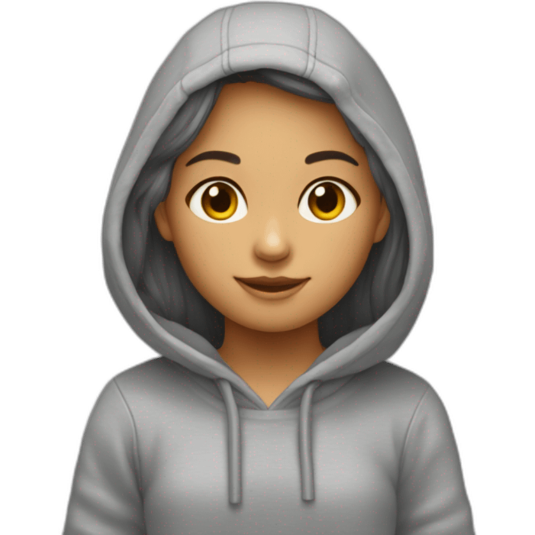 Niña pelo largo con sudadera gris emoji