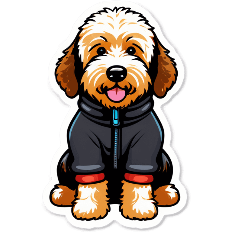 Black Golden doodle wearing snow suit emoji