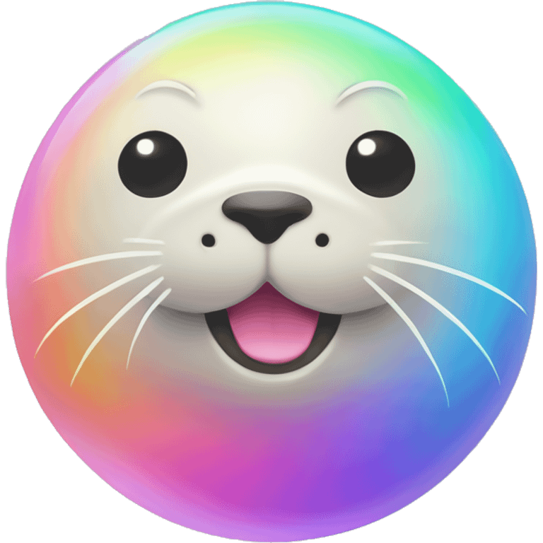 Kawaii pastel rainbow seal with neon ball on nose   emoji