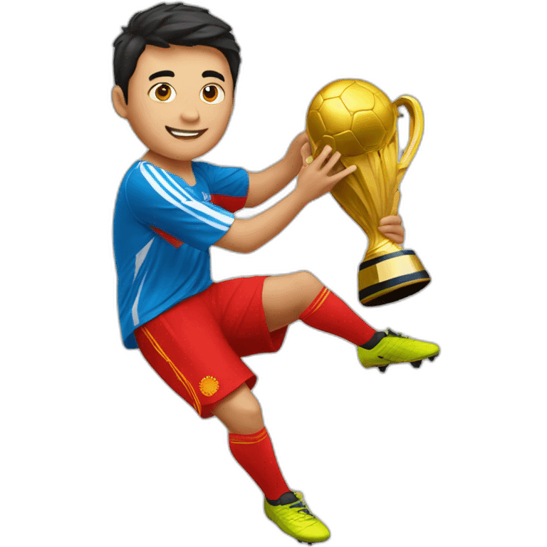 Soccer's player from kyrgyzstan holds the world championship cup emoji