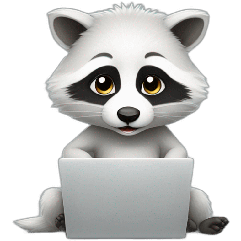 Cute white racoon using laptop emoji