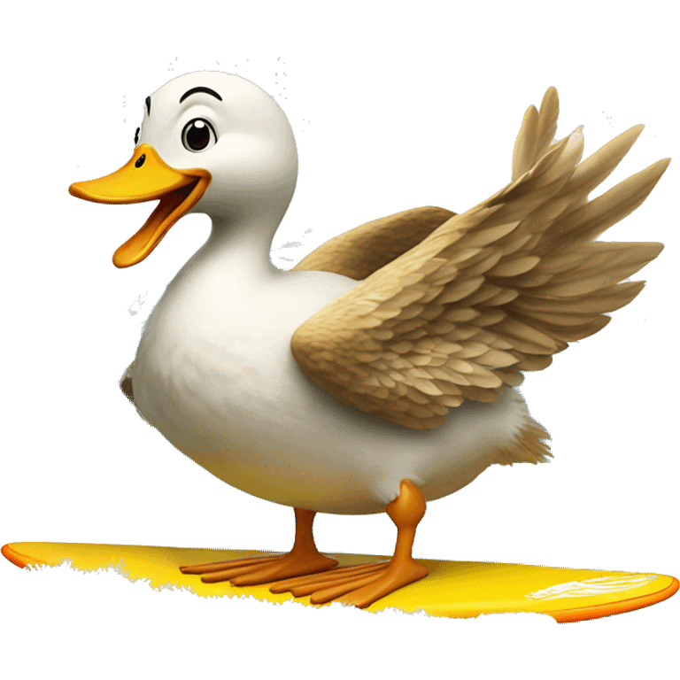 Duck dressed as a chicken ride a wave on a surfboard  emoji